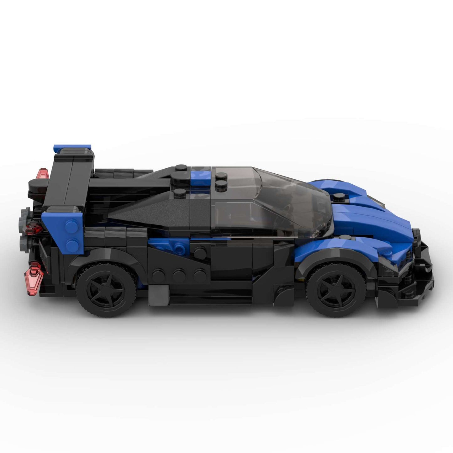 RevvBlox Bugatti Bolide model car with detailed exterior design and sleek racing blue finish.