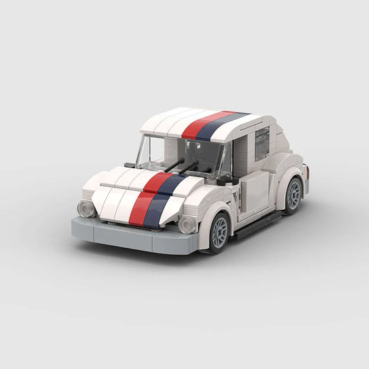 Volkswagen Beetle RevvBlox model car with detailed blue and silver design, showcasing its classic rounded shape and exterior features.