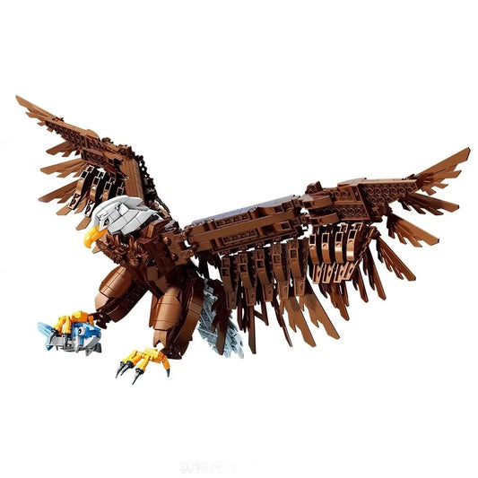 RevVBlox The Bald Eagle model kit featuring a detailed plastic eagle with realistic white head and brown body, assembled and ready for display.