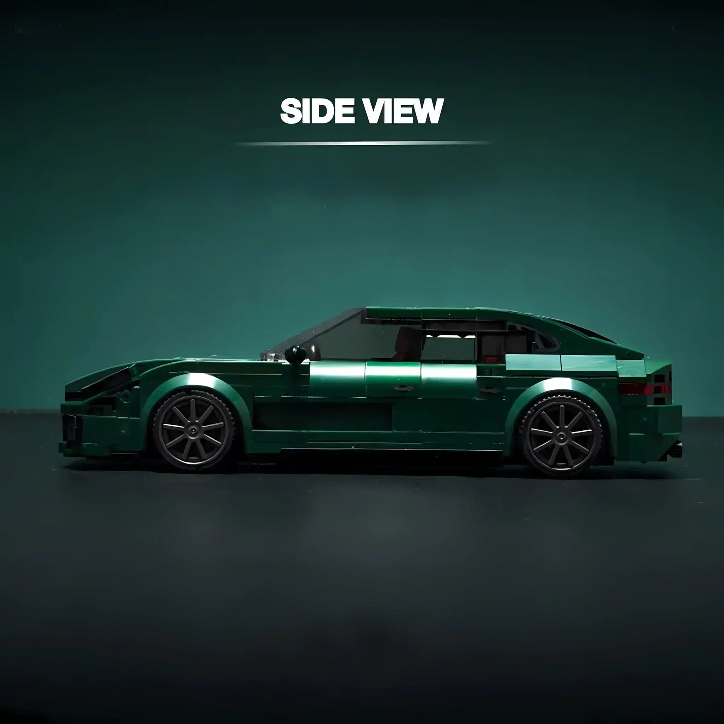 Side view of a sleek Porsche Panamera model by RevvBlox showcasing its elegant design and sporty profile.