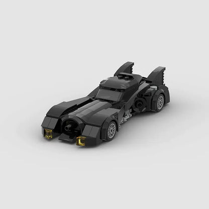 RevvBlox Batman toy car with detailed black and yellow design, featuring Bat-symbol and sleek sporty appearance.
