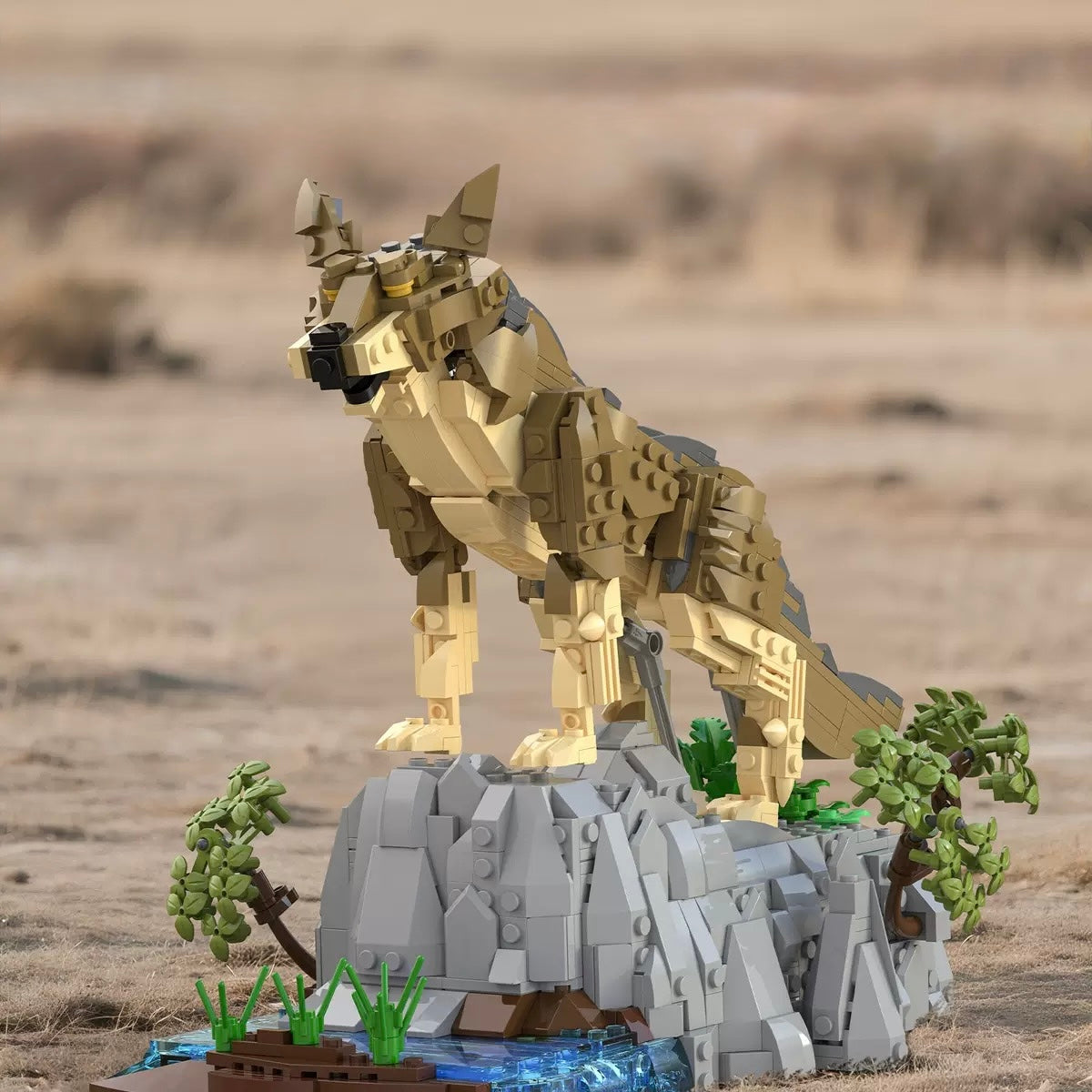 RevvBlox The Wolf Man action figure with detailed wolf costume, green eyes, and textured fur, posed against a neutral background.
