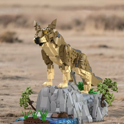 RevvBlox The Wolf Man action figure with detailed wolf costume, green eyes, and textured fur, posed against a neutral background.