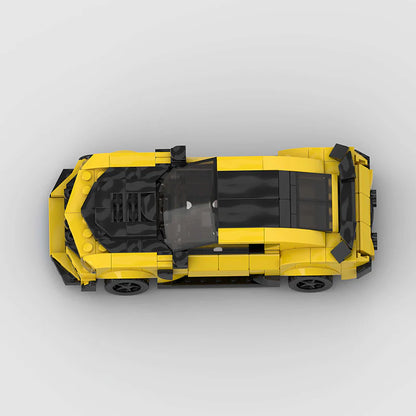 RevvBlox Chevrolet Camaro Bumblebee from Transformers toy model with detailed yellow and black design, resembling the animated character.