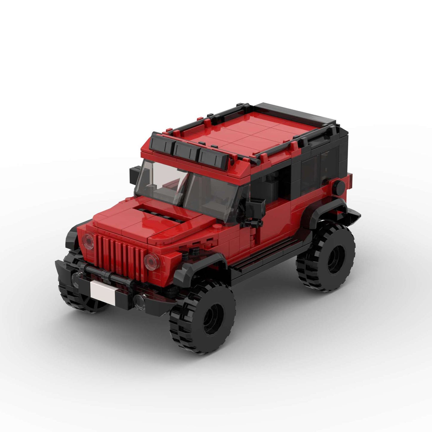RevvBlox Jeep Wrangler model with detailed plastic construction and rugged off-road design, showcasing the toy vehicle's features.