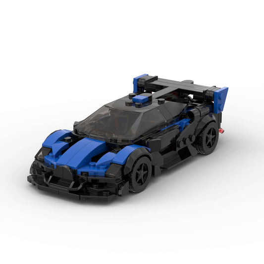 RevvBlox Bugatti Bolide model car with detailed red and black design, showcasing sleek sports car features and aerodynamic shape.