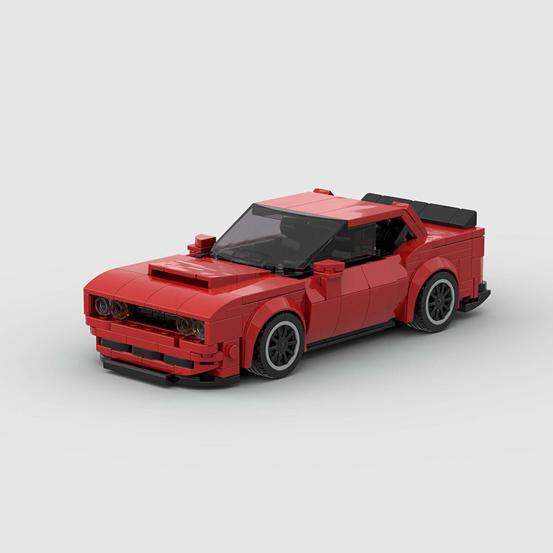 RevBlox Dodge Hellcat diecast model car with detailed black and red exterior, showcasing the iconic muscle car design.