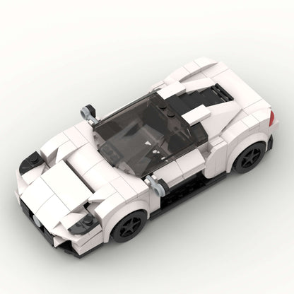 Revvblox Maserati MC20 model car in detailed blue with interior and exterior features visible.