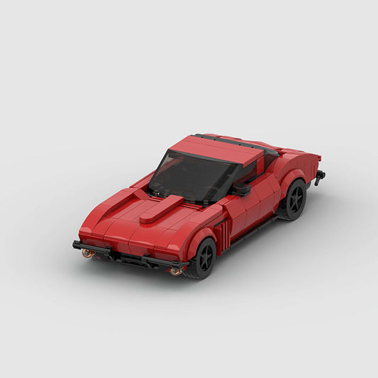 RevvBlox Corvette C2 Stingray model car with detailed red and black plastic construction, showcasing classic muscle car design.