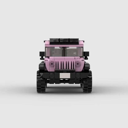 Pink edition RevvBlox Jeep Wrangler toy with detailed exterior and realistic features, designed for young automotive enthusiasts.