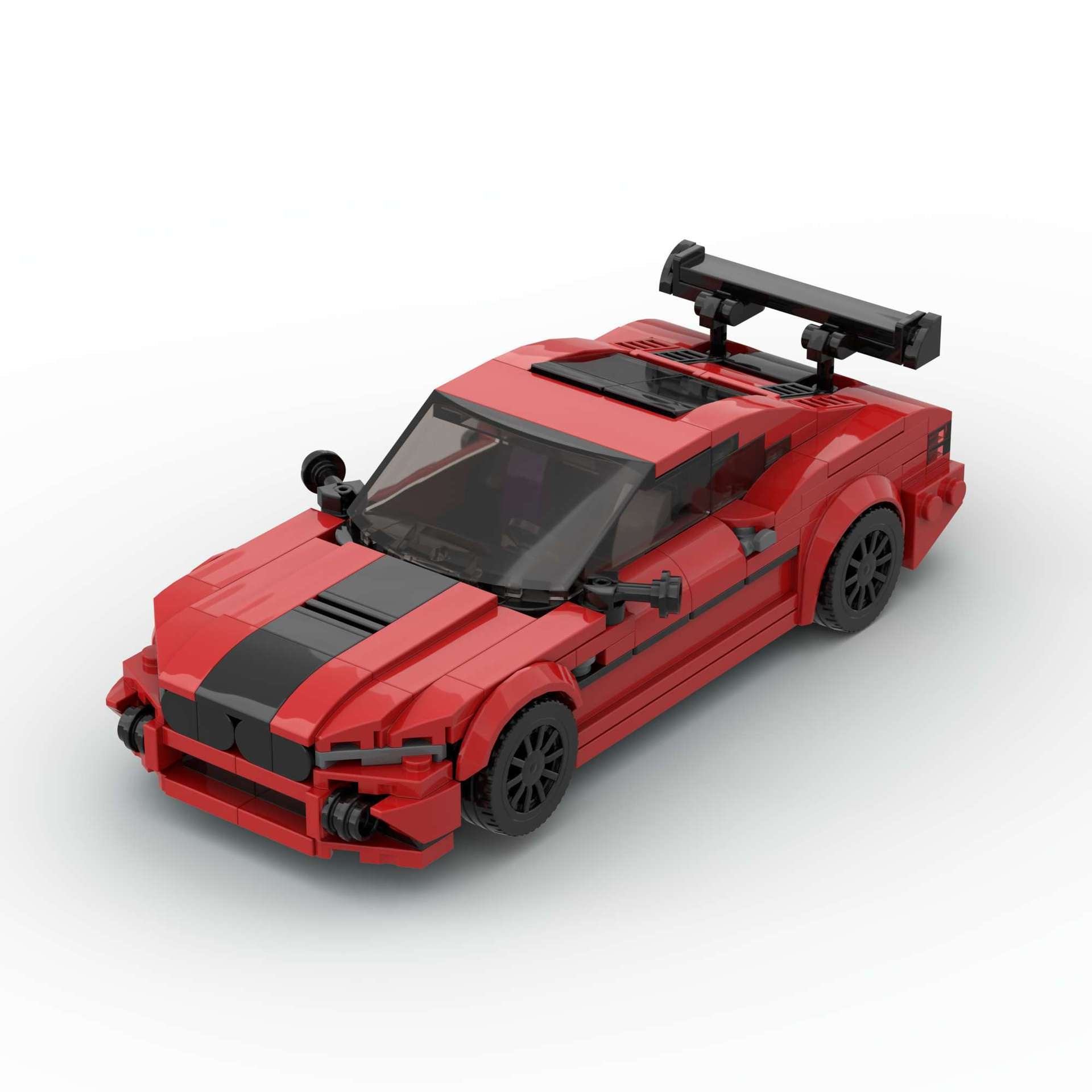RevVBlox BMW M8 model car in detailed plastic construction, showcasing sleek black design and intricate vehicle features.