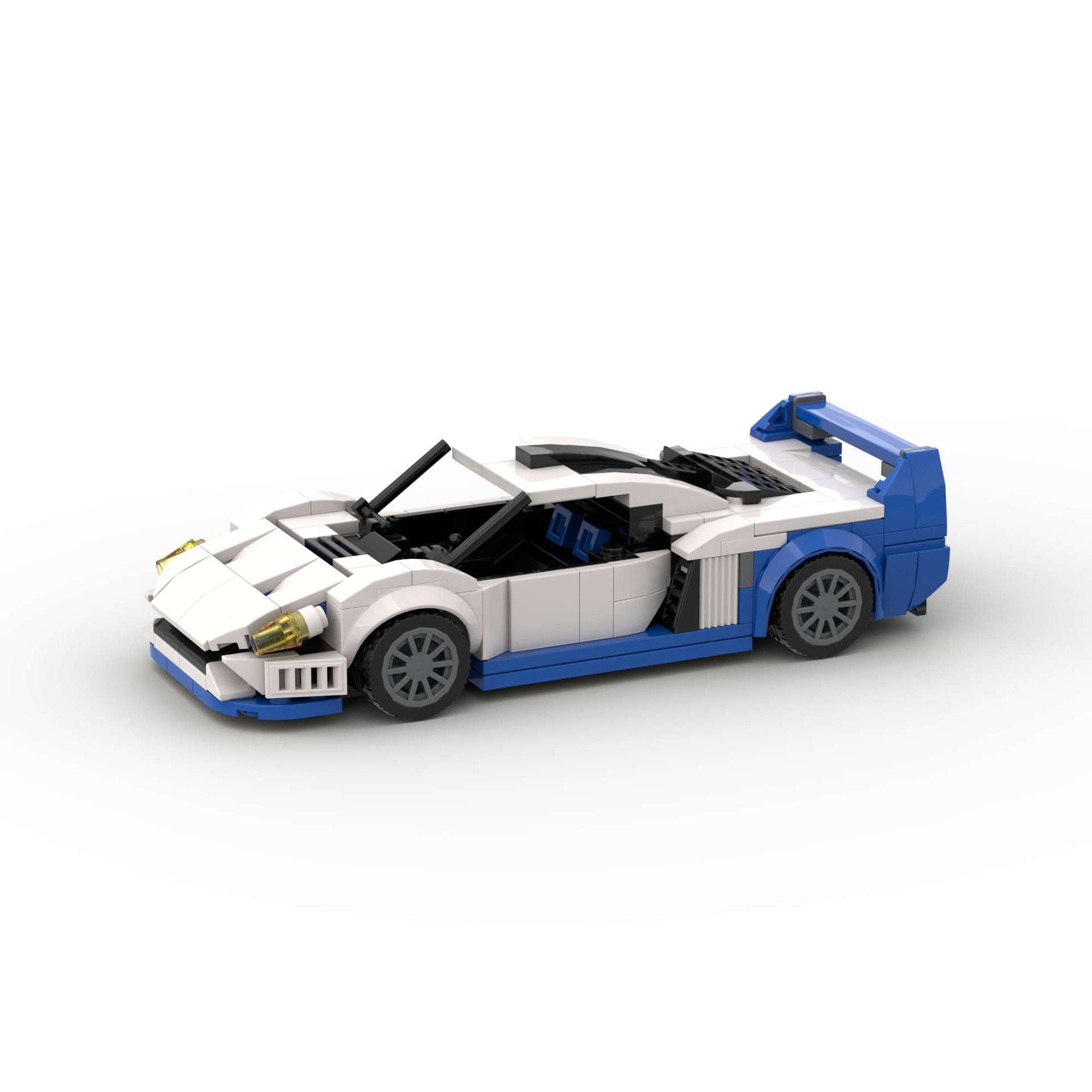 RevvBlox Maserati MC12 toy model car with detailed red and white design, showcasing sleek sports car features.