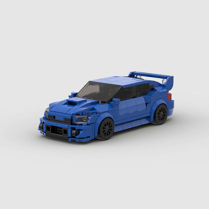 RevvBlox Sabaru Impreza toy car with detailed exterior and vibrant colors, designed for display and imaginative play.