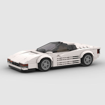 RevvBlox Ferrari Testarossa brick model showing detailed red sports car with sleek design and iconic side strakes.