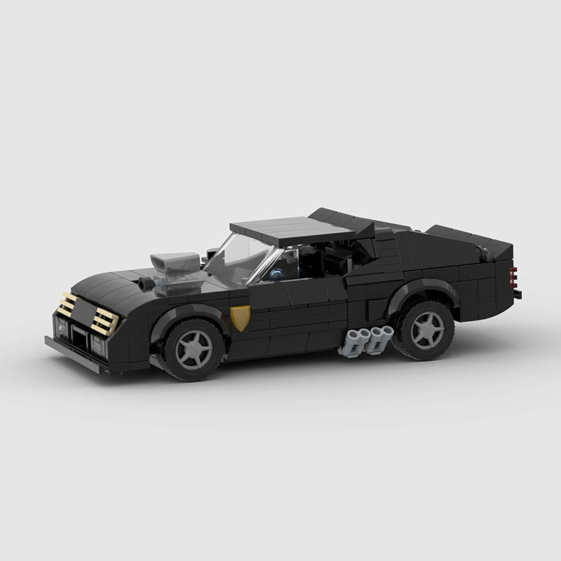 RevvBlox 1973 Ford Falcon V8 Interceptor model from Mad Max featuring detailed car replica with sleek black finish.