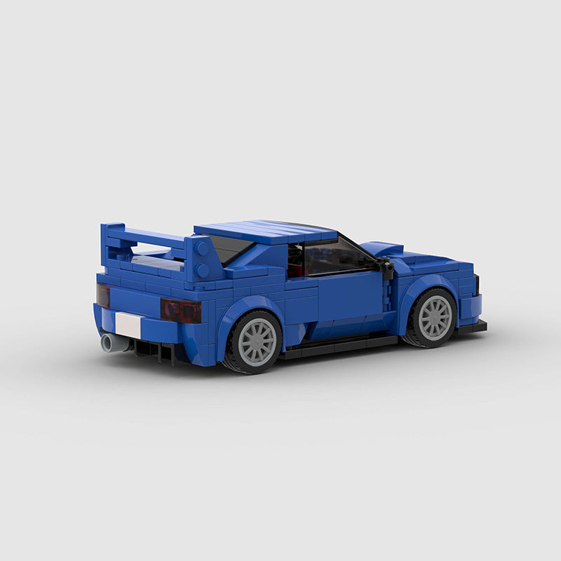 RevvBlox Subaru Impreza diecast model car, detailed blue and silver miniature vehicle with realistic features and branding.