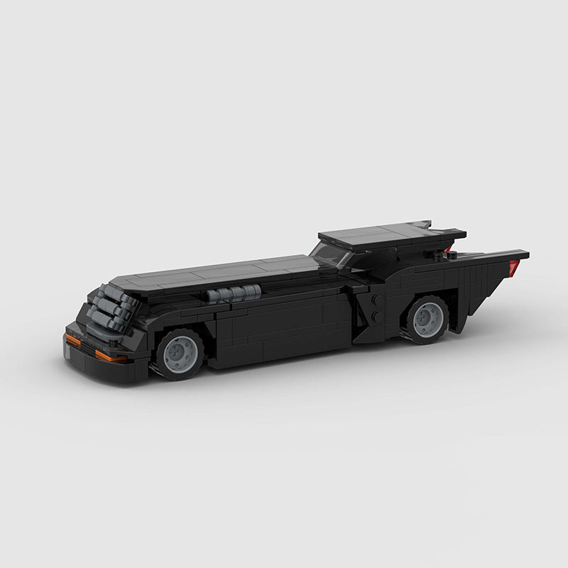 RevvBlox Batmobile toy model with sleek black design and detailed features, perfect for Batman fans and collectors.