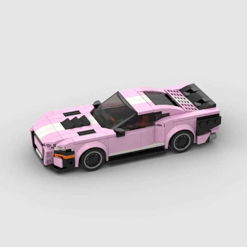 RevVblox Ford Mustang Shelby GT500 Pink Edition diecast model car on white background, detailed and collectible toy vehicle.