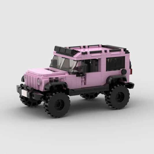 Pink Jeep Wrangler RevvBlox Pink Edition toy vehicle with detailed exterior and open roof, designed for children.