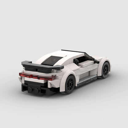 RevVBlox Bugatti Chiron model car with detailed blue and black design, showcasing the luxury sports car's sleek exterior.