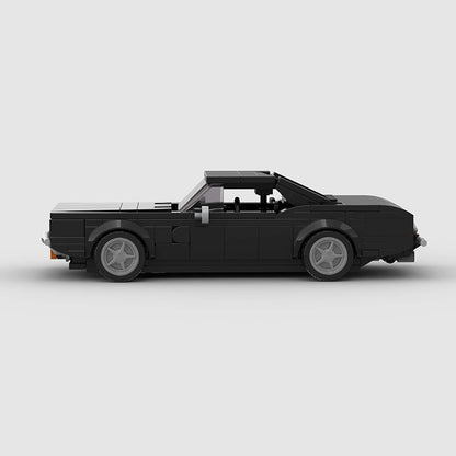 Detailed RevvBlox 1970 Dodge Charger R/T toy model with red and black design and realistic features, perfect for collectors and enthusiasts.
