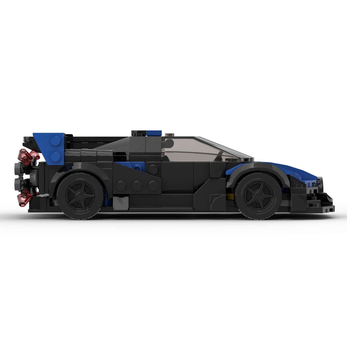 RevvBlox Bugatti Bolide toy model with detailed red and blue plastic construction, showcasing the sleek sports car design.