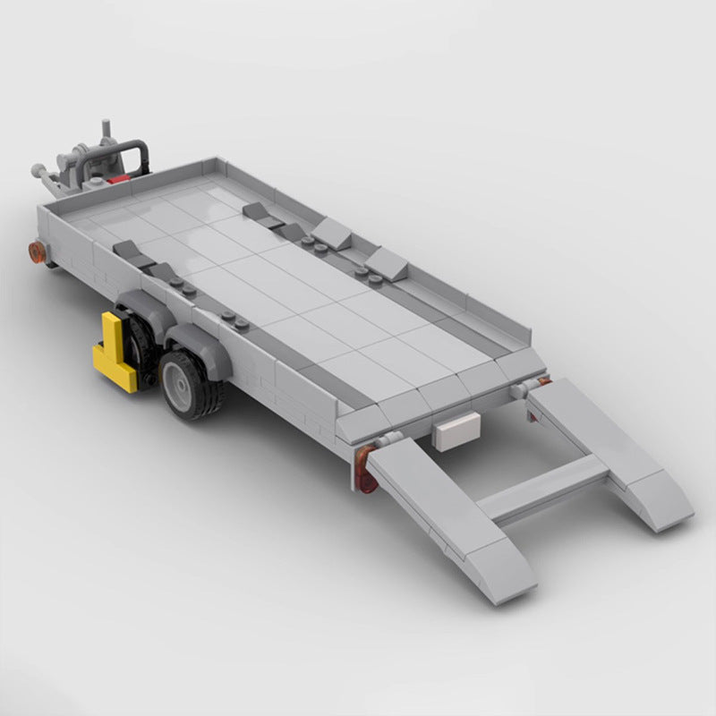 RevVblox Dodge Ram 1500 TRX pickup truck with trailer attached, outdoor setting, detailed view of the vehicle and trailer.