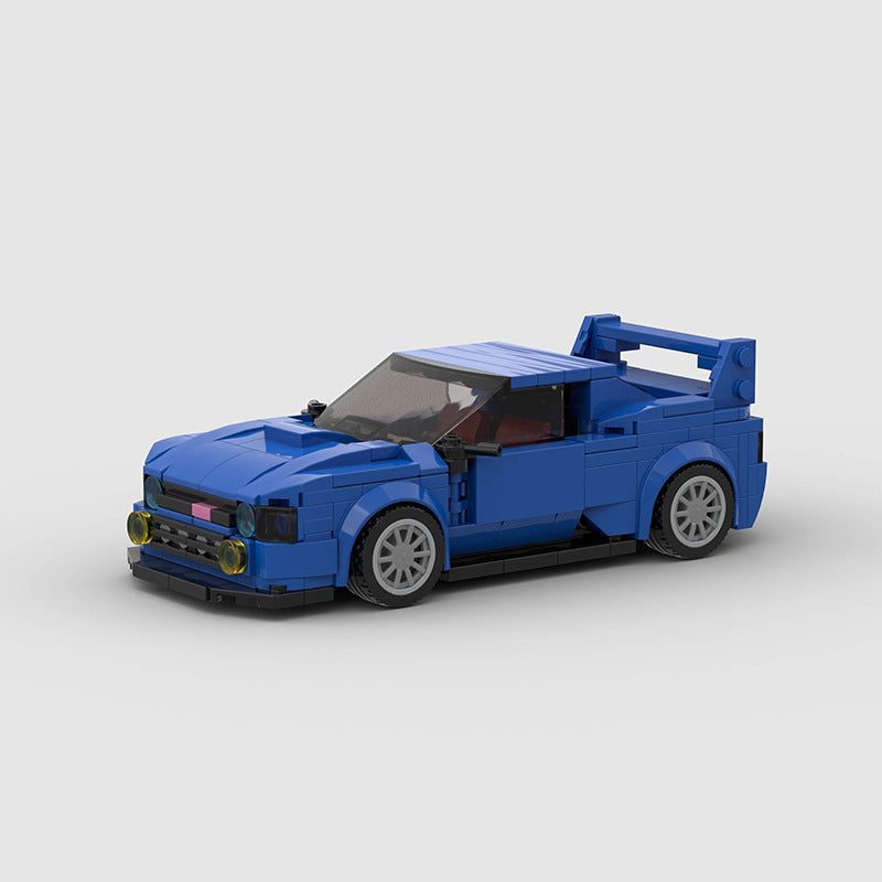 RevVBlox Subaru Impreza model car in red with detailed exterior and sleek design, showcasing miniature vehicle craftsmanship.
