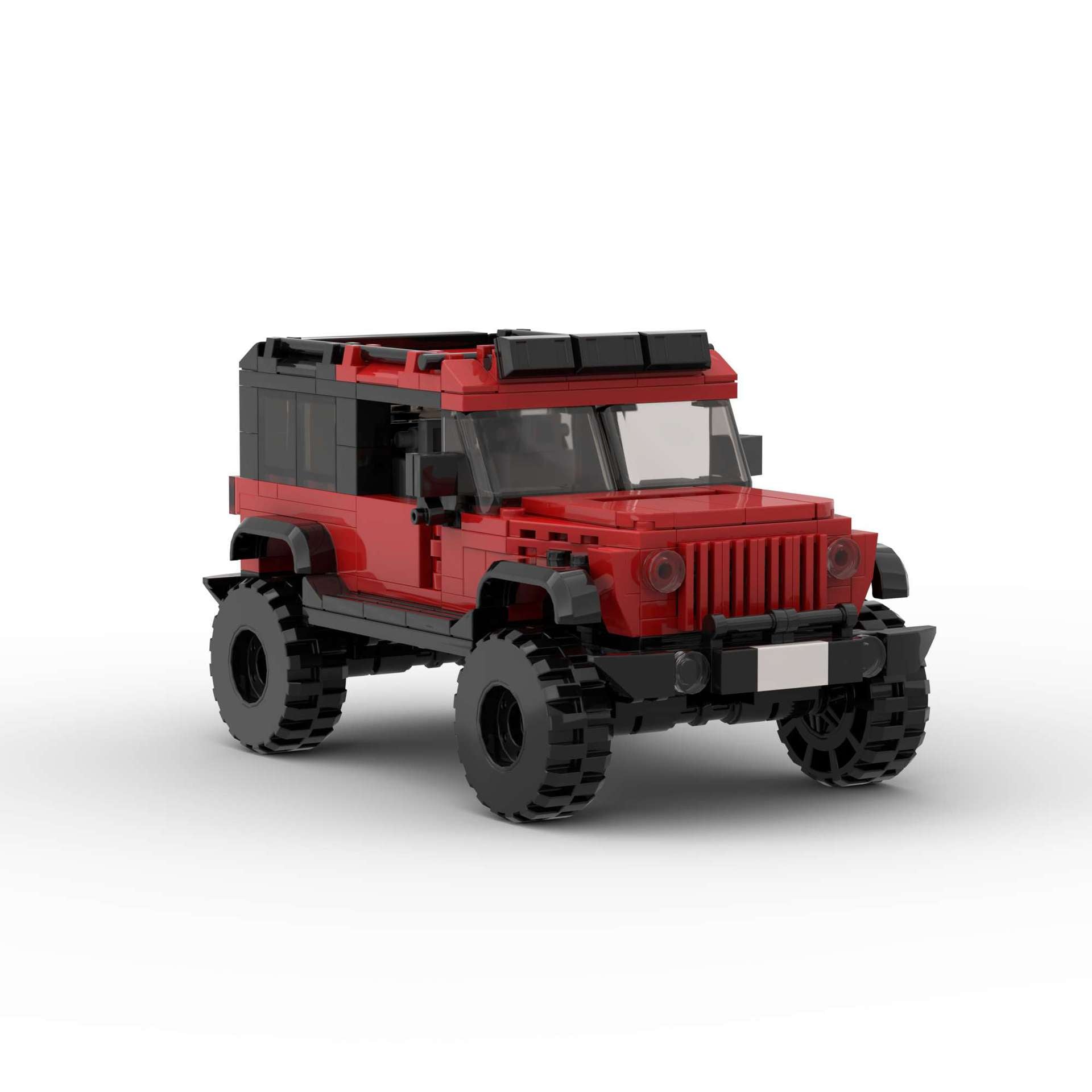 RevvBlox Jeep Wrangler toy with detailed exterior, rugged design, and open doors, perfect for imaginative play and outdoor adventures.