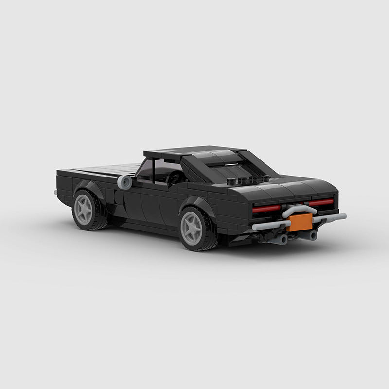 RevVBlox 1970 Dodge Charger R/T model car with detailed black and red paint, showcasing classic muscle car design.
