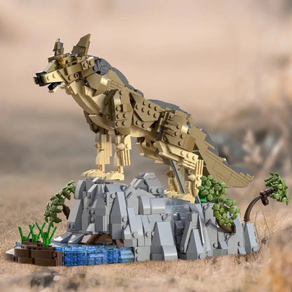RevvBlox The Wolf Man action figure with detailed wolf costume and accessories, showcasing a rugged, textured design.