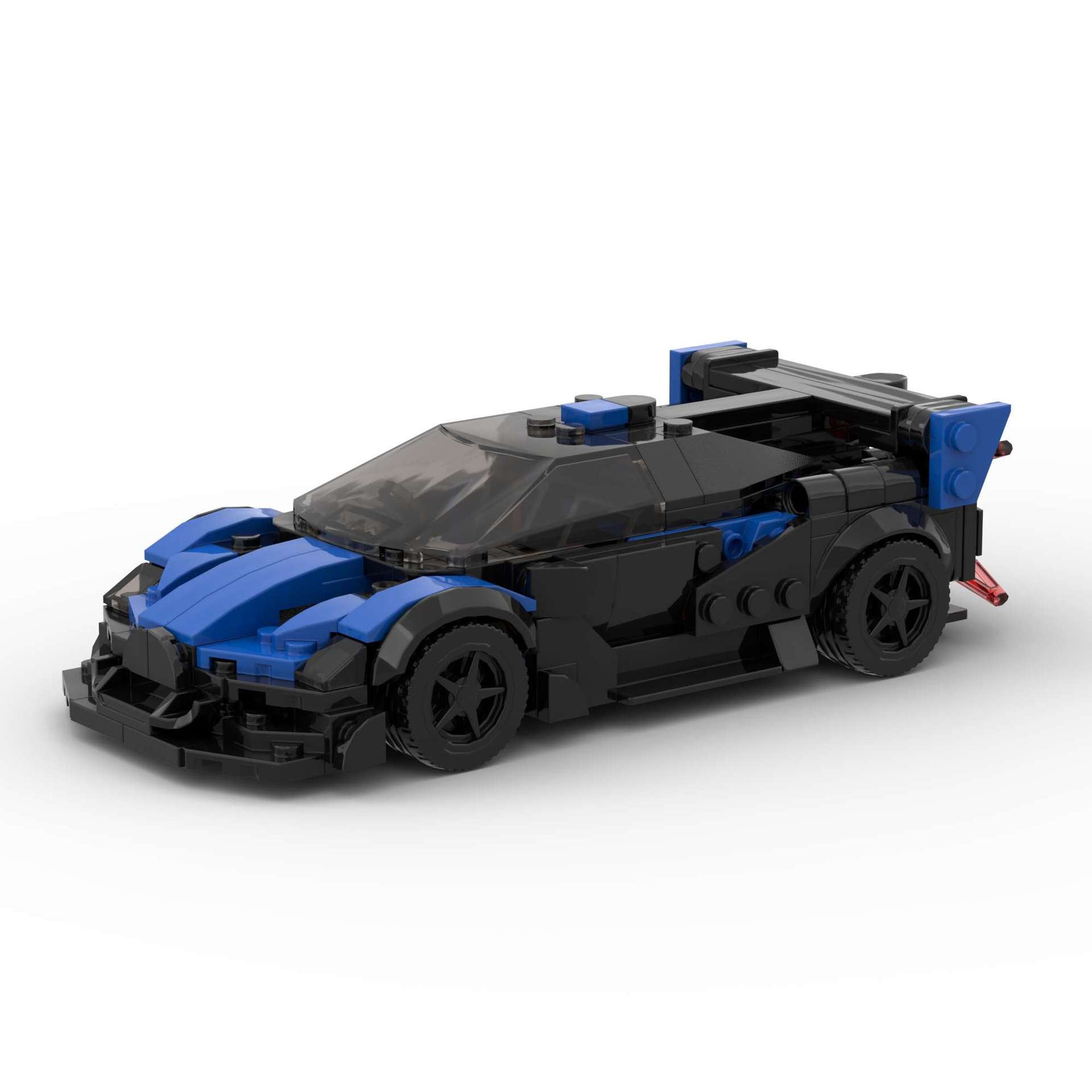 RevVBlox Bugatti Bolide model car in vibrant colors, detailed miniature replica showcasing aerodynamic design and intricate features.