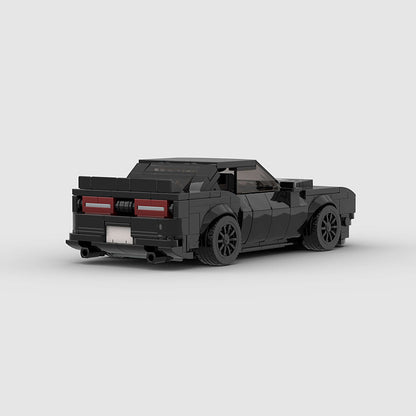 RevVBlox Dodge Hellcat model car in black with detailed exterior and racing design, showcasing realistic miniature features.
