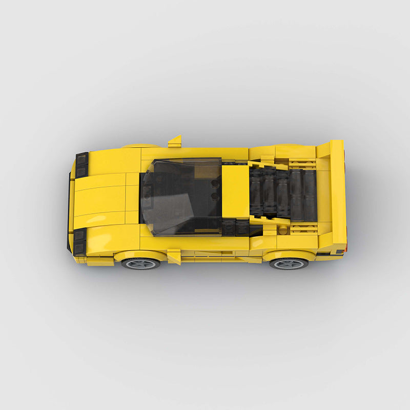 RevVBlox Ferrari F40 model car in red with detailed exterior and racing features, showcasing a miniature collectible vehicle.