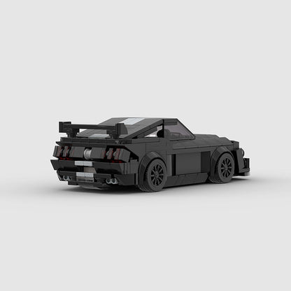 RevVBlox Ford Mustang Shelby GT500 diecast model car with detailed red and black design, showcasing sleek sports car features.