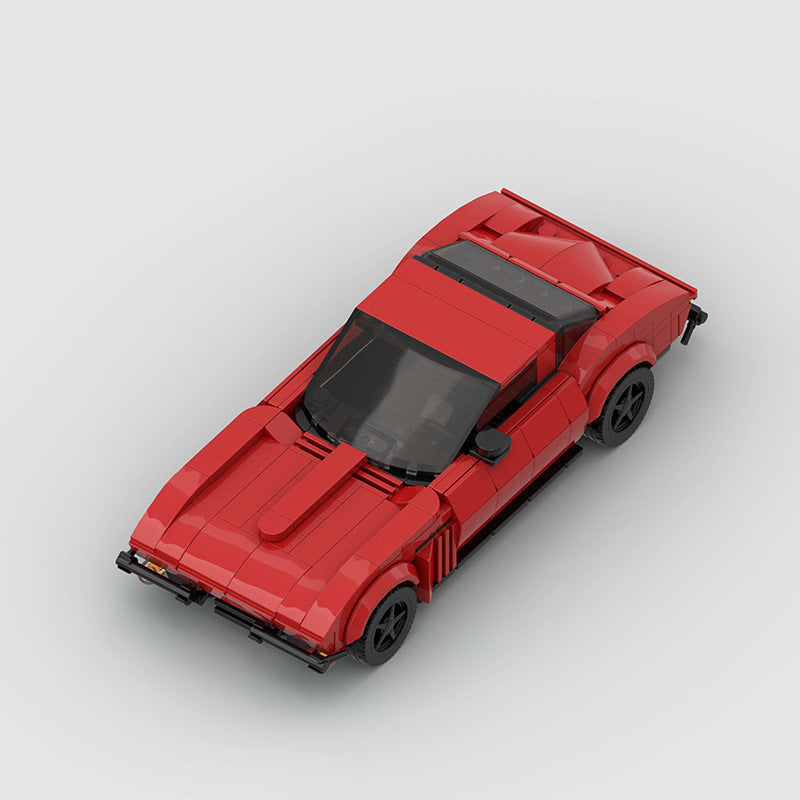 RevVBlox Corvette C2 Stingray model car with detailed blue and white paint, showcasing the iconic classic sports car design.