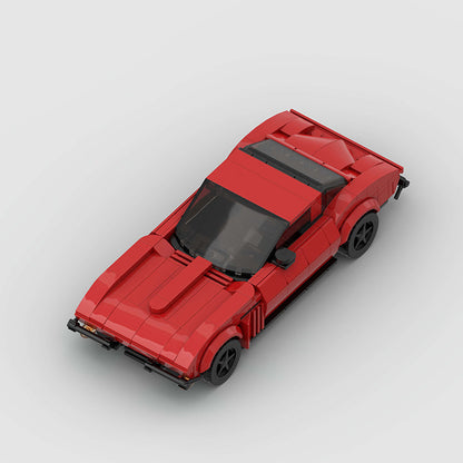 RevVBlox Corvette C2 Stingray model car with detailed blue and white paint, showcasing the iconic classic sports car design.