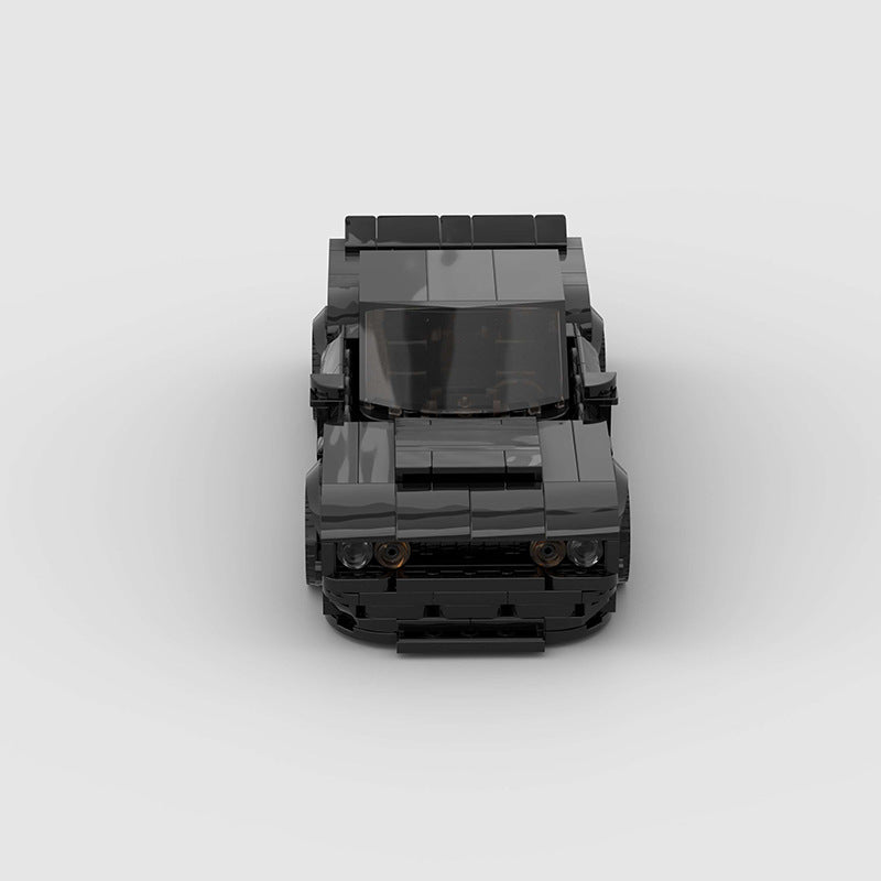 RevVBlox Dodge Hellcat model toy with detailed black and red design, showcasing the high-performance car replica.