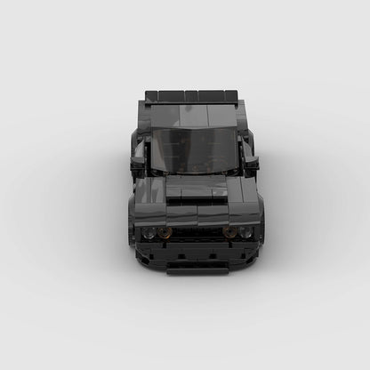 RevVBlox Dodge Hellcat model toy with detailed black and red design, showcasing the high-performance car replica.