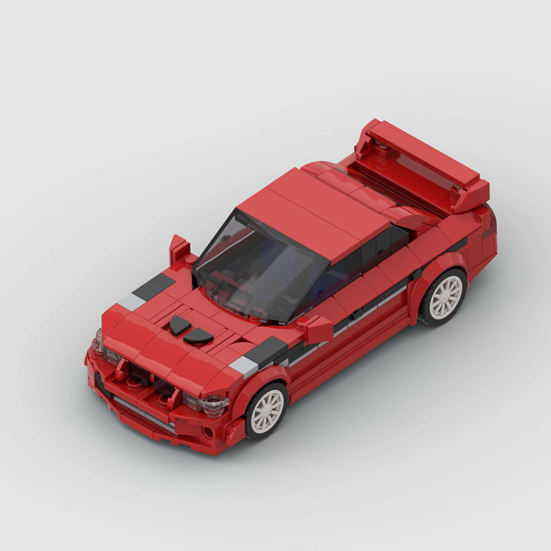 RevVBlox Mitsubishi Lancer EVO scale model car with detailed exterior, showcasing its sporty design and aerodynamic features.