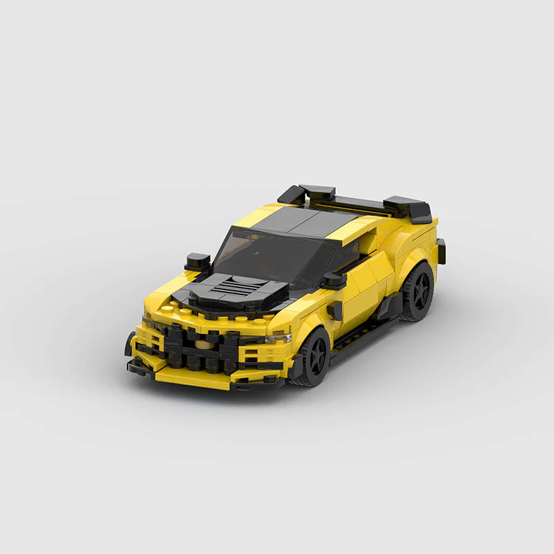 RevV Blox Chevrolet Camaro Bumblebee toy car from Transformers, detailed yellow and black design, realistic car features.