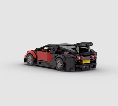 RevVBlox Bugatti Veyron model car in detailed plastic construction, showcasing sleek design and iconic sports car features.