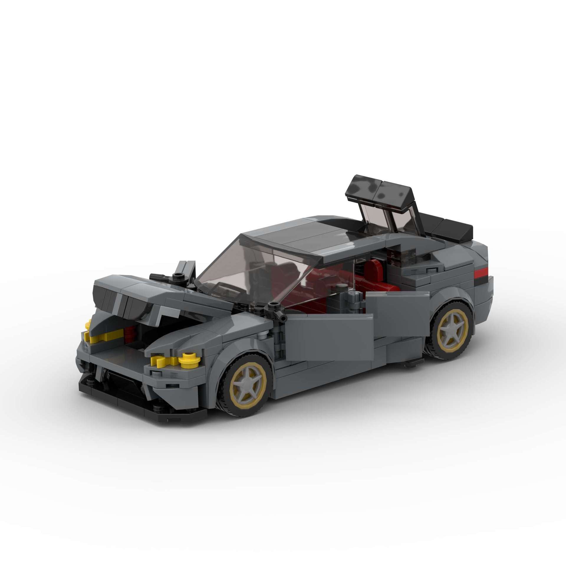 RevVBlox BMW M5 CS model car with detailed exterior in black and red accents, showcasing sleek sports car design.