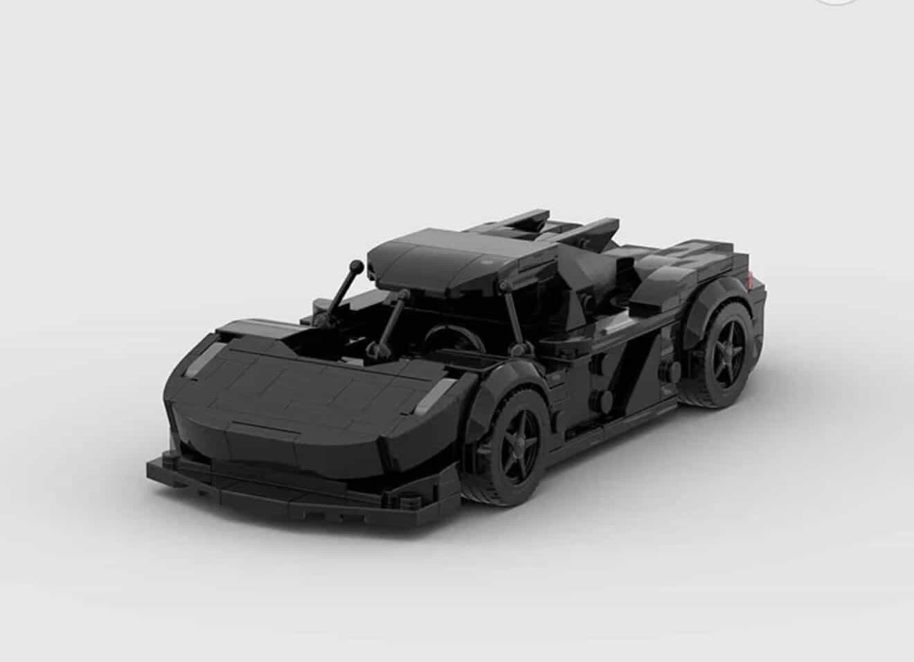 RevvBlox Koenigsegg Jesko model showcasing sleek design and detailed features in a dynamic pose.