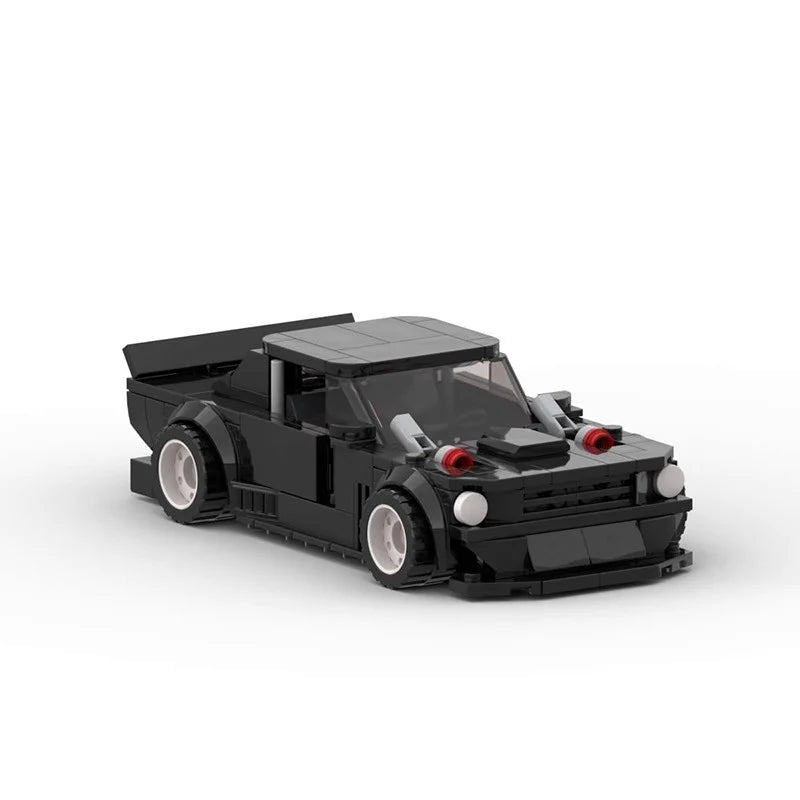 RevvBlox Ford Mustang Hoonicorn die-cast model car with detailed red and black design, showcasing the sporty muscle car profile.