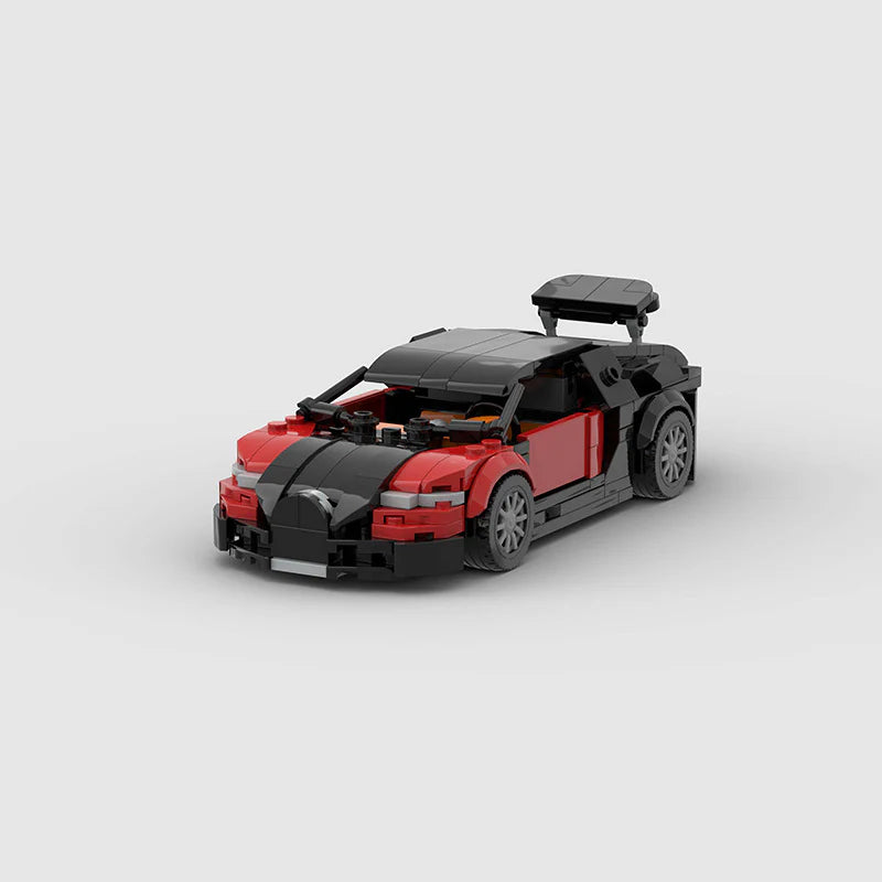 Revvblox Bugatti Veyron model car, detailed plastic replica showcasing sleek design and distinctive features of the luxury sports car.