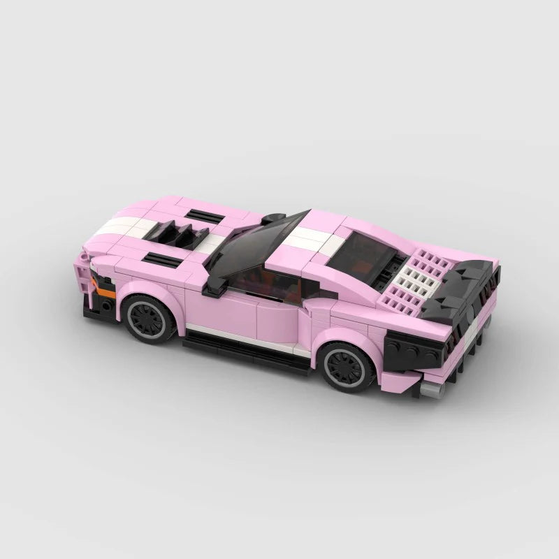 Pink Ford Mustang Shelby GT500 toy car by RevvBlox, detailed miniature model with sleek design and vibrant pink finish.