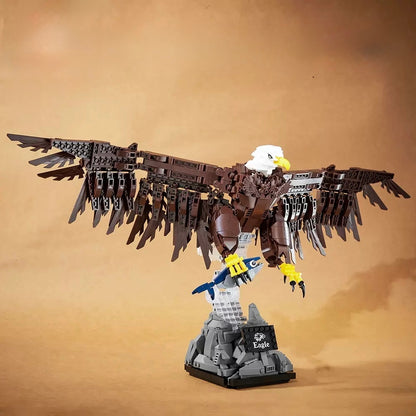 RevvBlox Bald Eagle model featuring detailed plastic construction with white head, yellow beak, and outstretched wings.