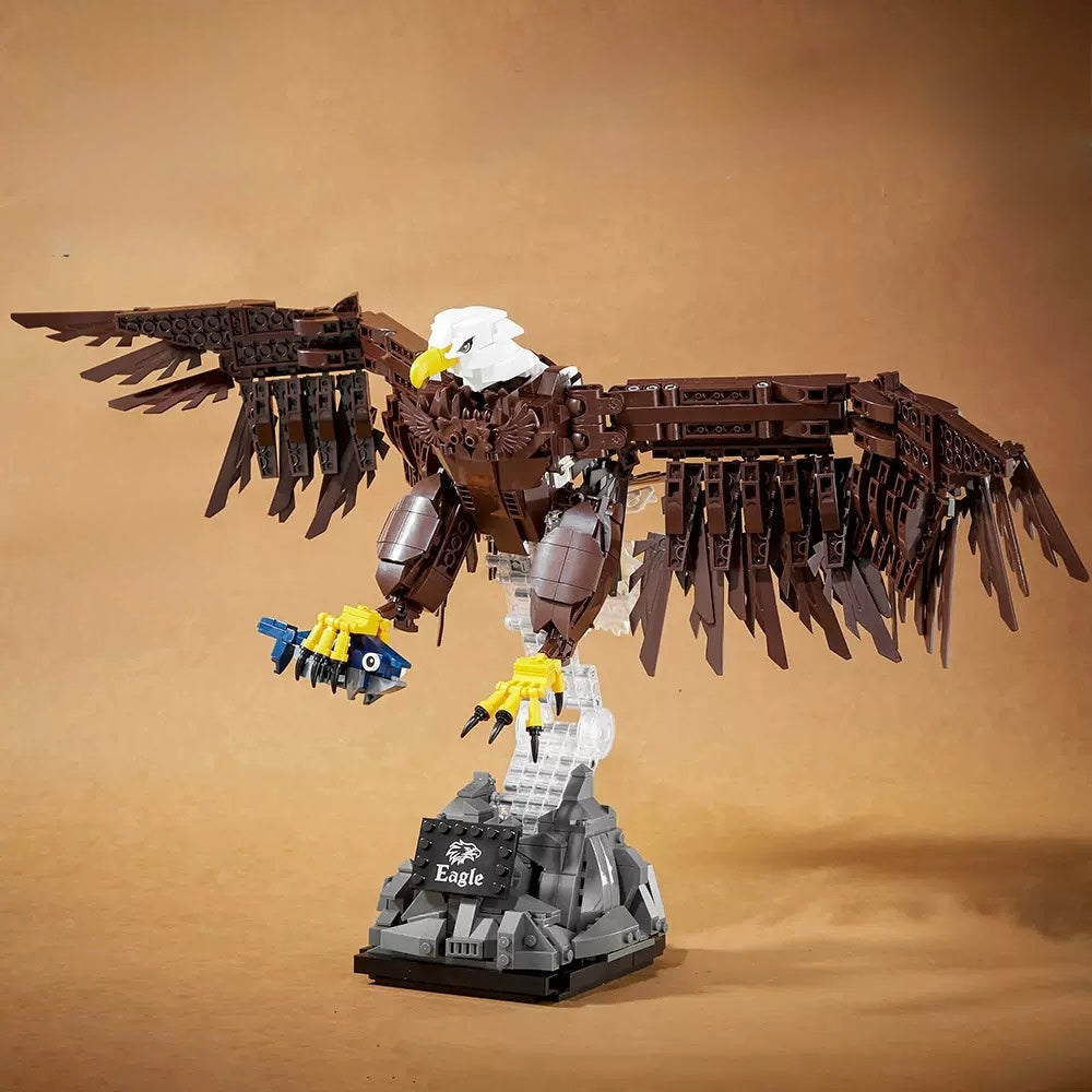 RevvBlox The Bald Eagle construction toy model with detailed feathers and sharp-eyed eagle figure on a neutral background