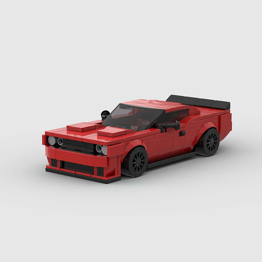 RevvBlox Dodge Hellcat model car featuring detailed black and red design, showcasing realistic features and sleek appearance.